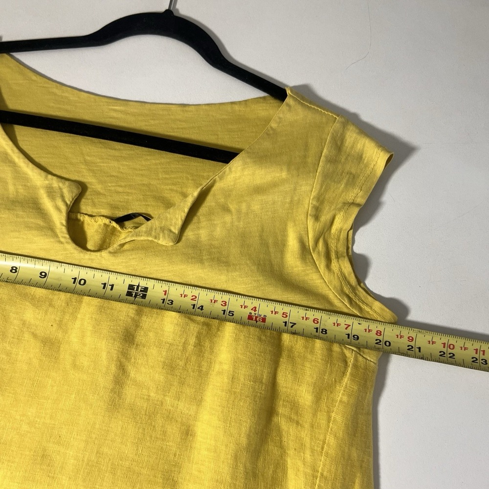DIGS Linen Bubble Midi Dress Yellow Sleeveless Cocoon Minimalist Lagenlook S - Picture 5 of 7